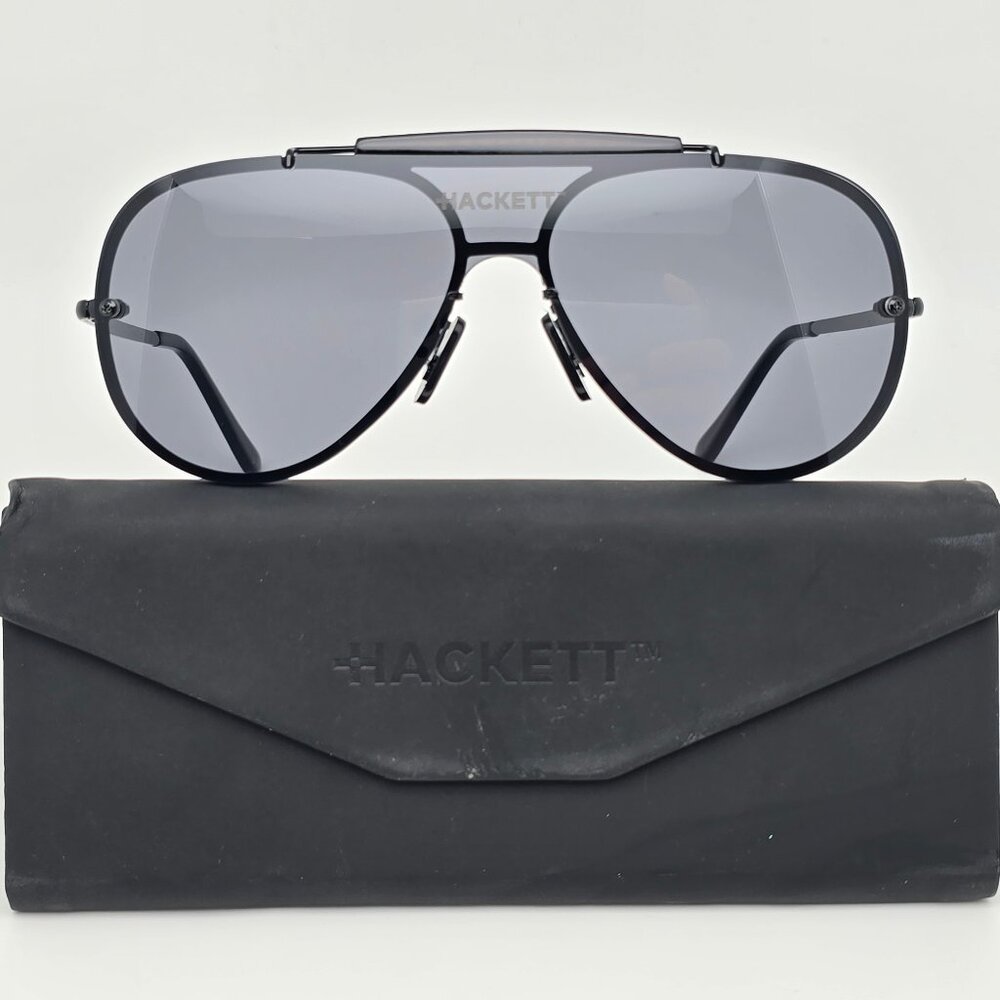 Hackett Bespoke OutdoorsmanBlack Frame Grey Lens Shield Aviator Sunglasses